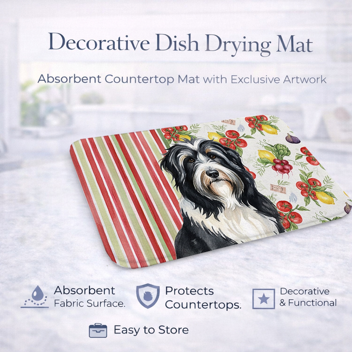 Picture of Carolines Treasures WDK8101DDM 21 x 14 in. Black Bearded Collie Vegetables Dish Drying Mat