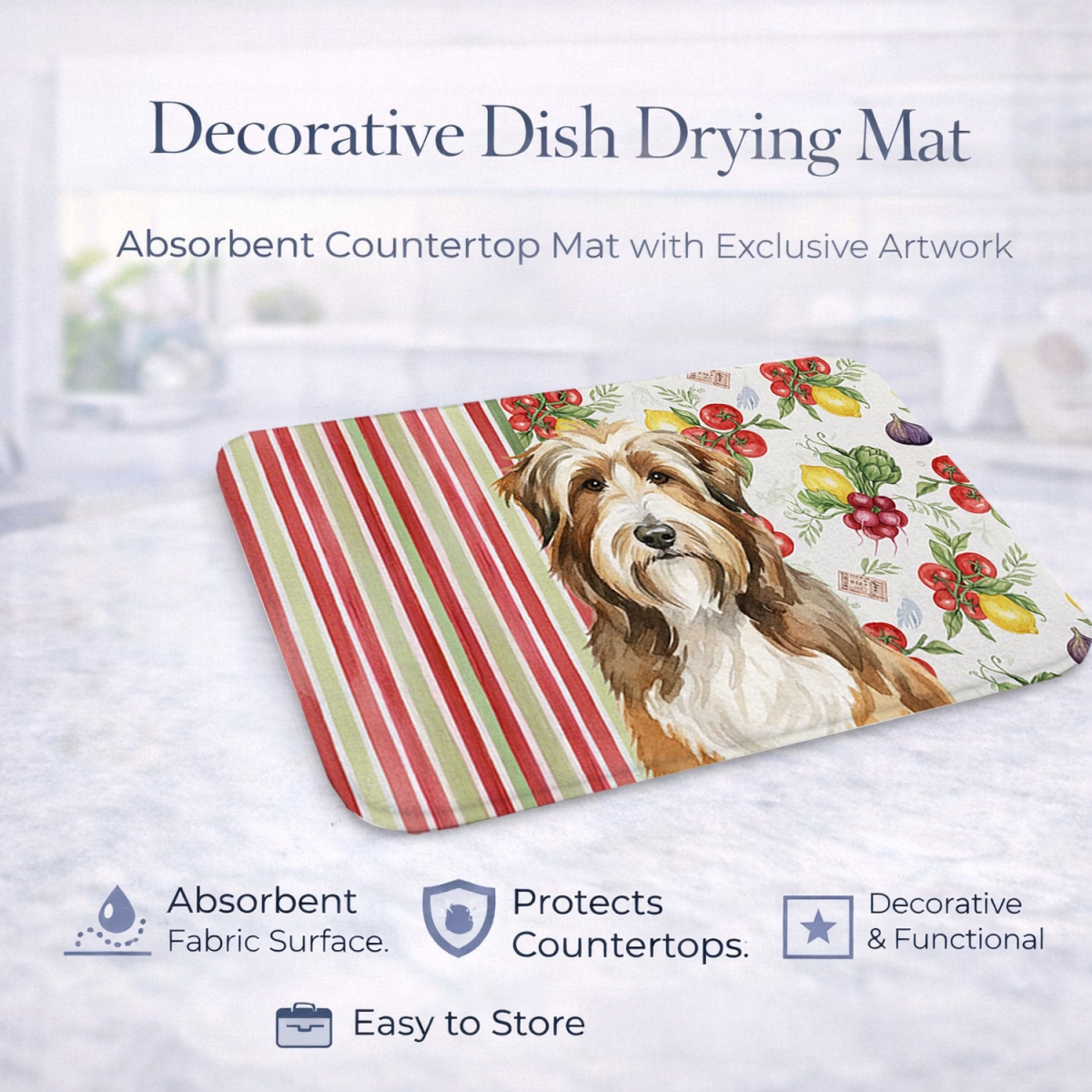 Picture of Carolines Treasures WDK8102DDM 21 x 14 in. Brown Bearded Collie Vegetables Dish Drying Mat