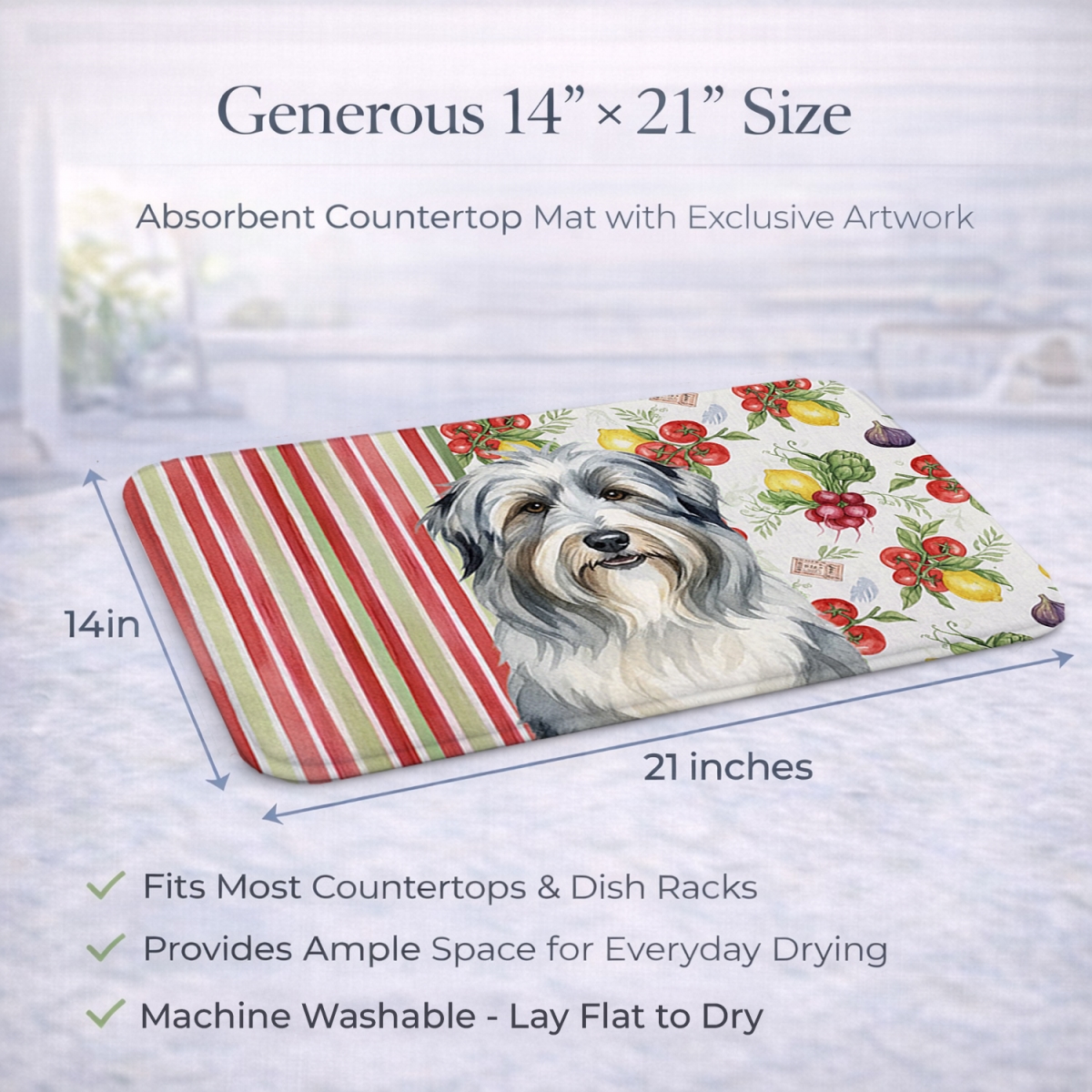 Picture of Carolines Treasures WDK8103DDM 21 x 14 in. Bearded Collie Vegetables Dish Drying Mat