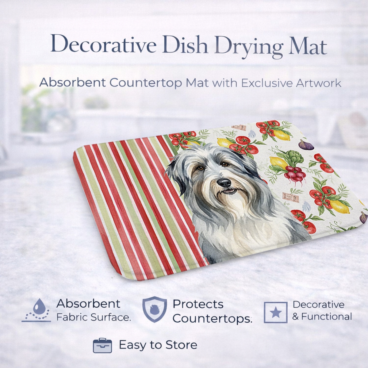 Picture of Carolines Treasures WDK8103DDM 21 x 14 in. Bearded Collie Vegetables Dish Drying Mat