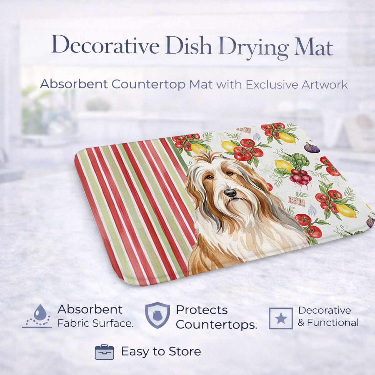 Picture of Carolines Treasures WDK8104DDM 21 x 14 in. Fawn Bearded Collie Vegetables Dish Drying Mat