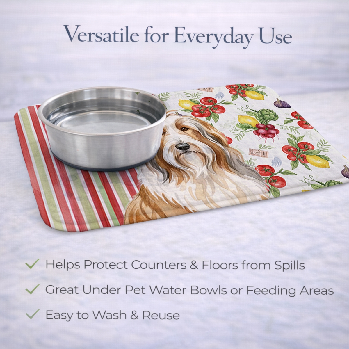 Picture of Carolines Treasures WDK8104DDM 21 x 14 in. Fawn Bearded Collie Vegetables Dish Drying Mat