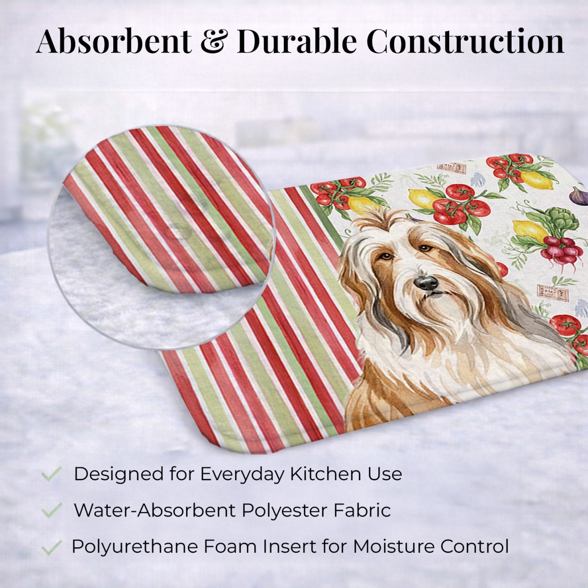 Picture of Carolines Treasures WDK8104DDM 21 x 14 in. Fawn Bearded Collie Vegetables Dish Drying Mat