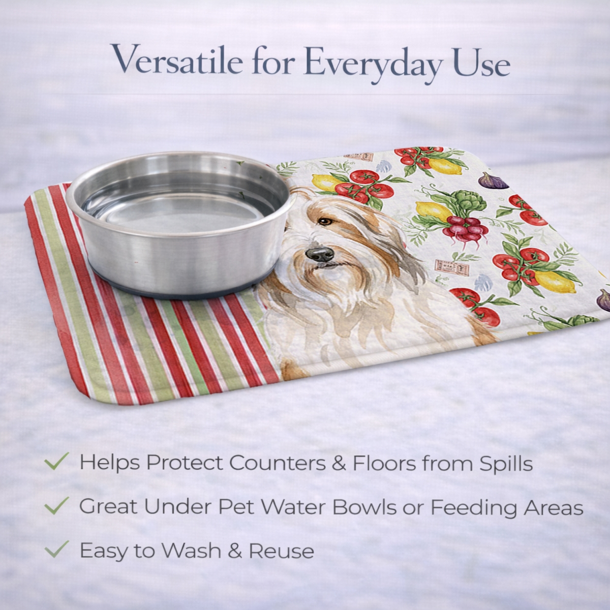 Picture of Carolines Treasures WDK8105DDM 21 x 14 in. White & Tan Bearded Collie Vegetables Dish Drying Mat