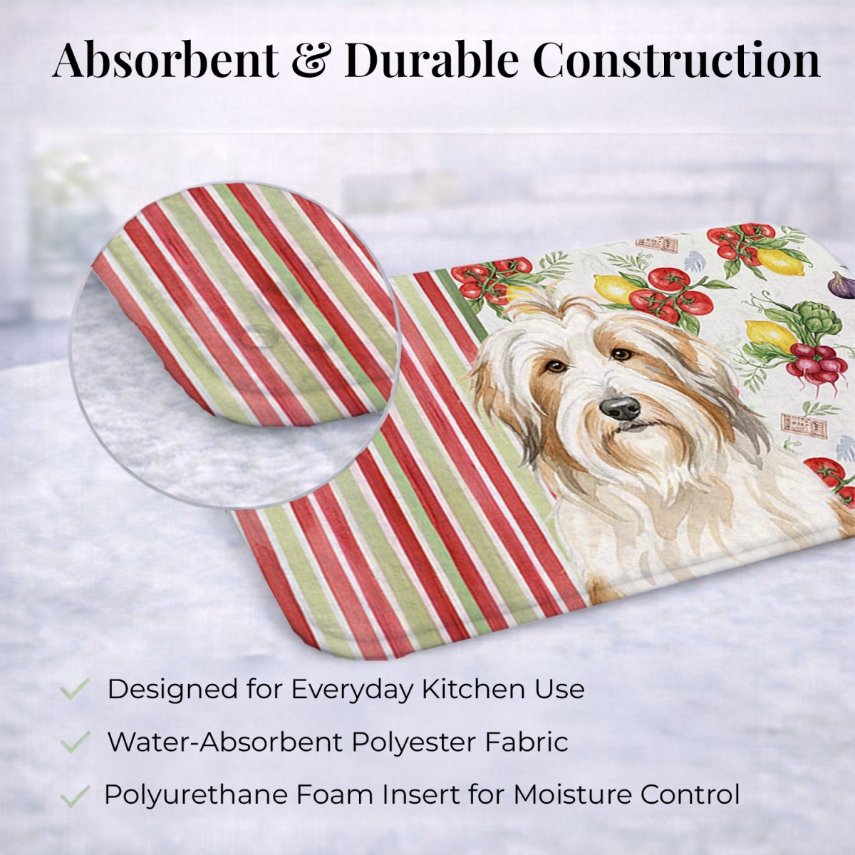 Picture of Carolines Treasures WDK8105DDM 21 x 14 in. White & Tan Bearded Collie Vegetables Dish Drying Mat