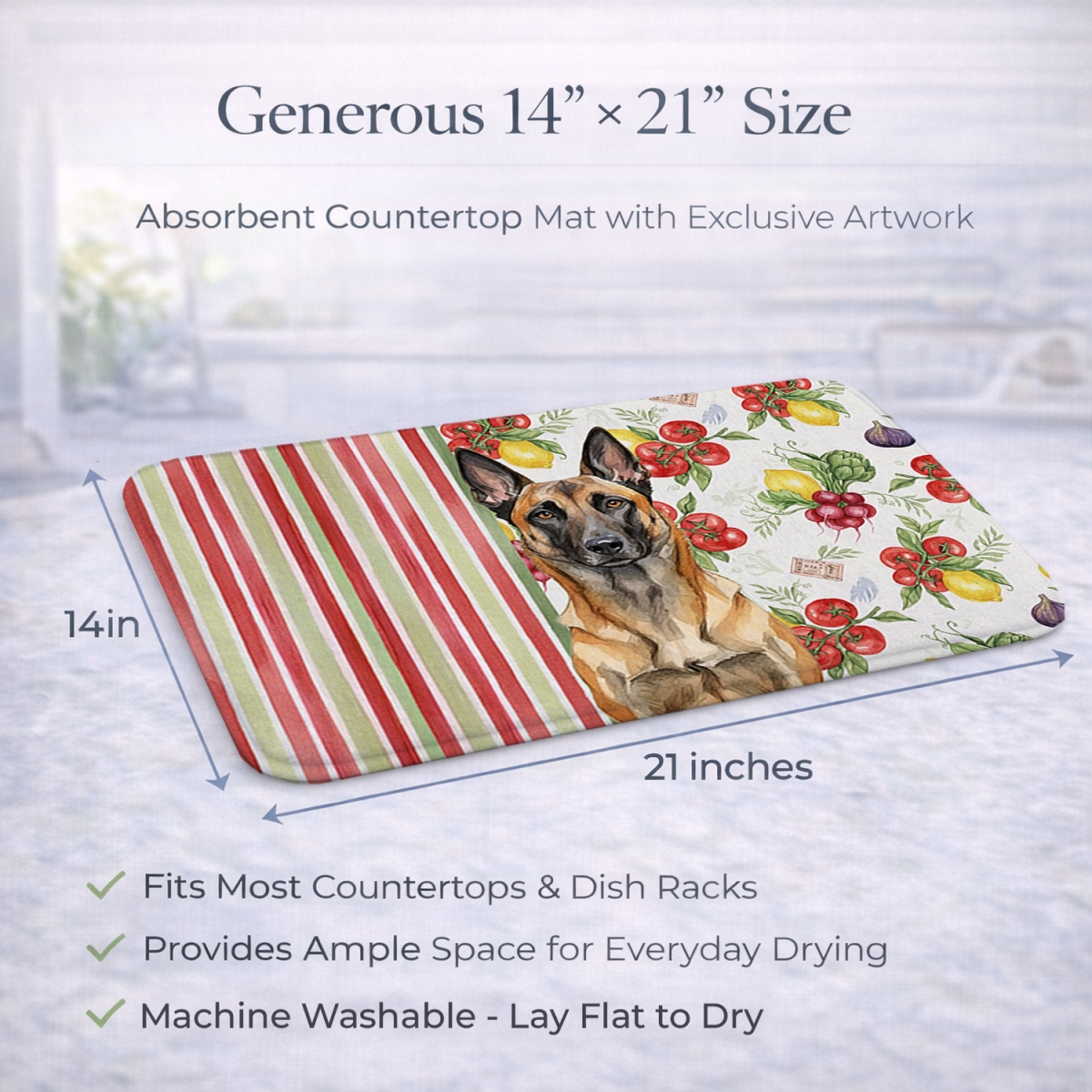 Picture of Carolines Treasures WDK8108DDM 21 x 14 in. Belgian Malinois Vegetables Dish Drying Mat