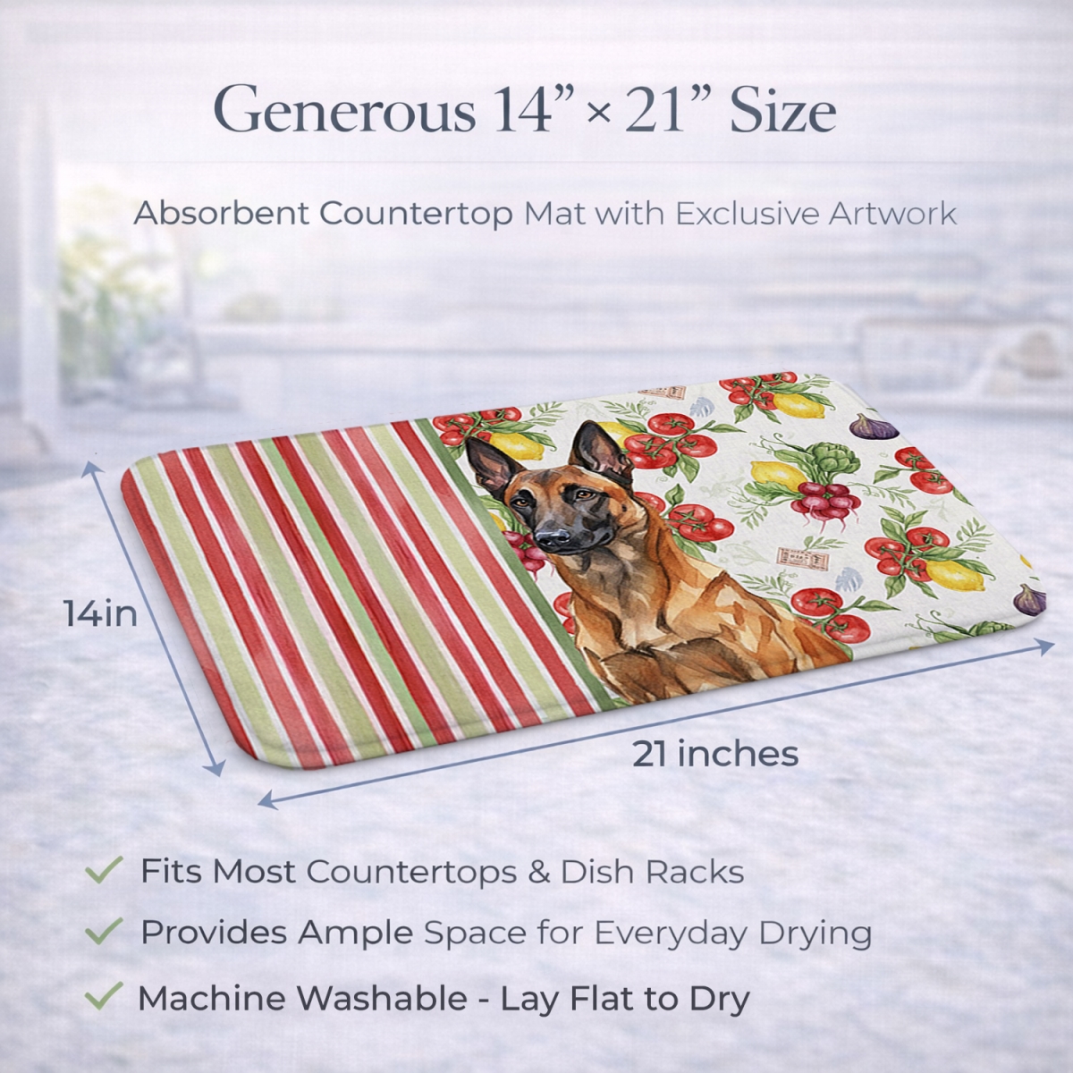 Picture of Carolines Treasures WDK8109DDM 21 x 14 in. Mahogany Belgian Malinois Vegetables Dish Drying Mat