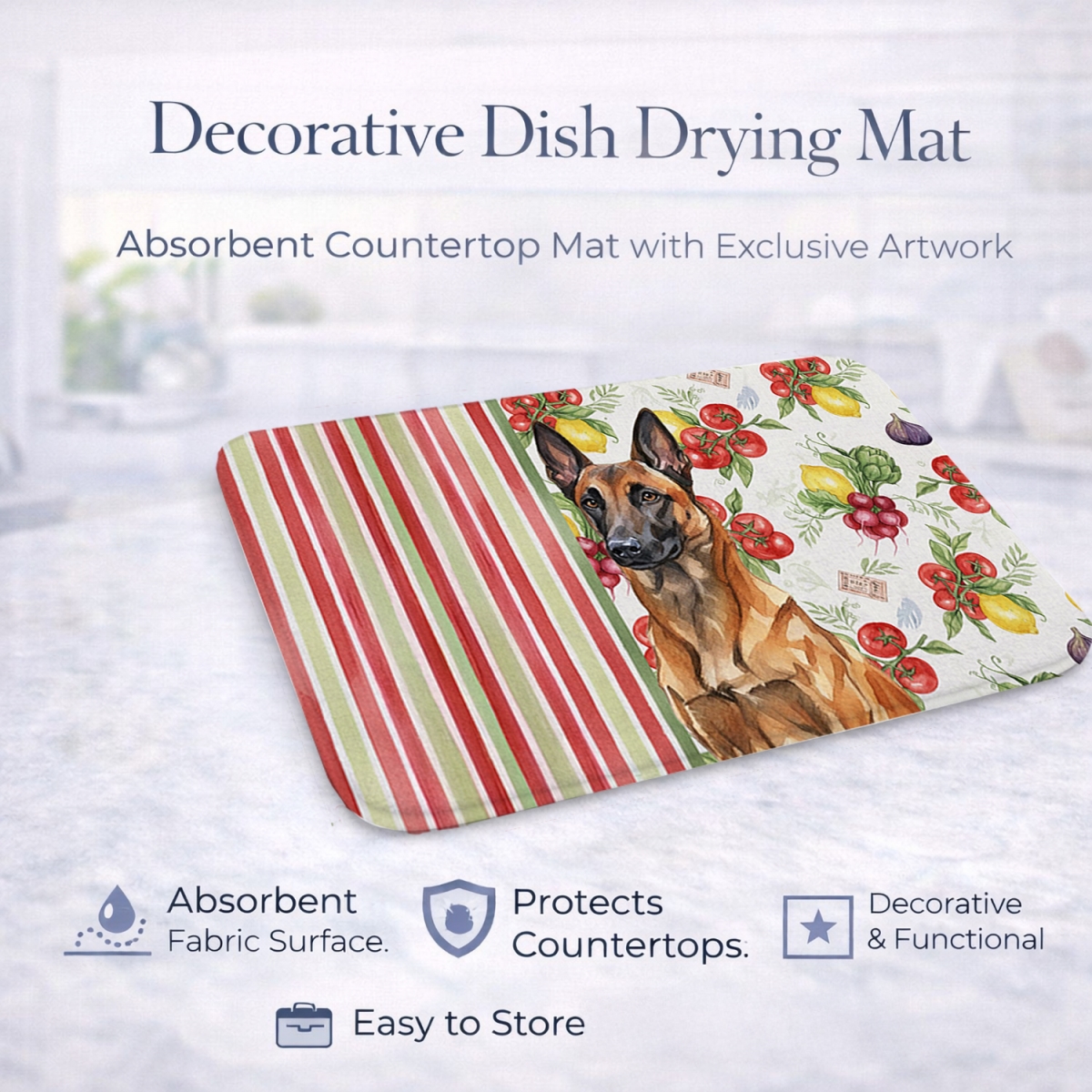 Picture of Carolines Treasures WDK8109DDM 21 x 14 in. Mahogany Belgian Malinois Vegetables Dish Drying Mat