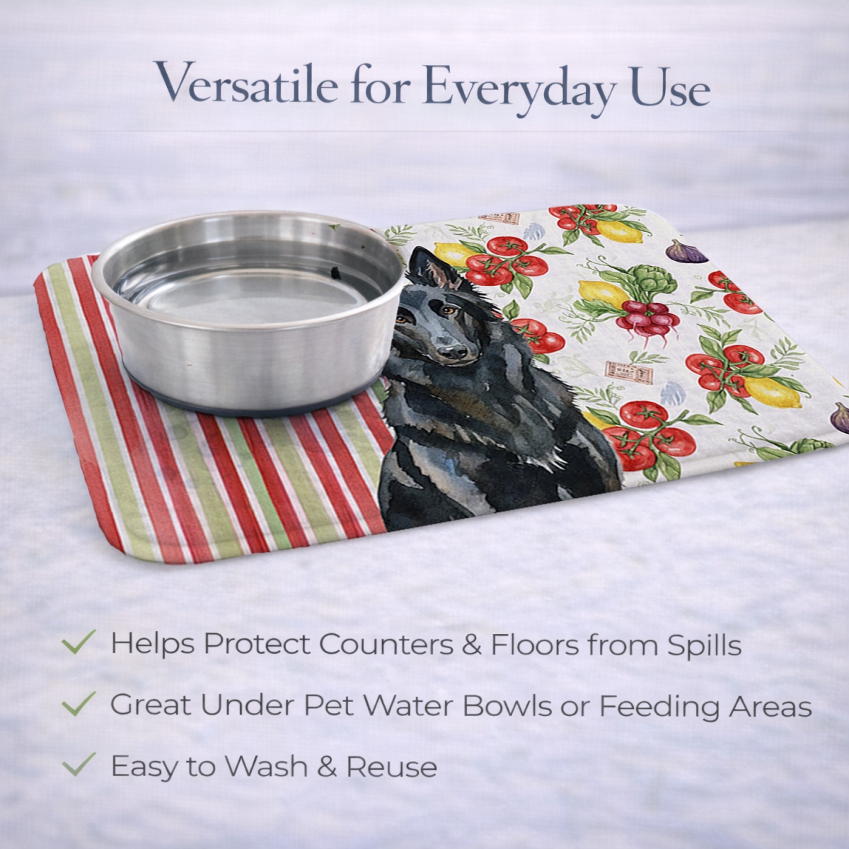 Picture of Carolines Treasures WDK8110DDM 21 x 14 in. Belgian Sheepdog Groenendael Vegetables Dish Drying Mat