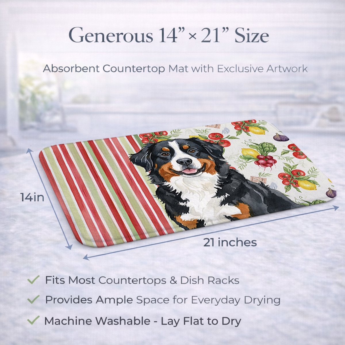 Picture of Carolines Treasures WDK8113DDM 21 x 14 in. Bernese Mountain Dog Vegetables Dish Drying Mat