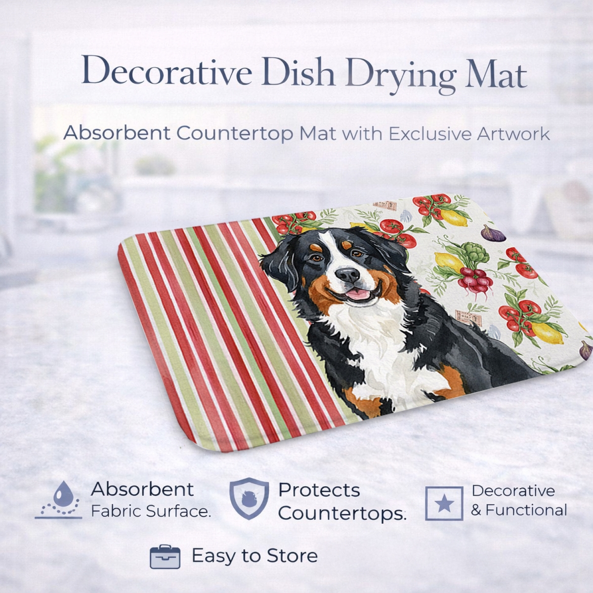 Picture of Carolines Treasures WDK8113DDM 21 x 14 in. Bernese Mountain Dog Vegetables Dish Drying Mat