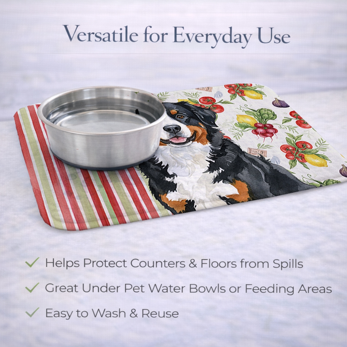 Picture of Carolines Treasures WDK8113DDM 21 x 14 in. Bernese Mountain Dog Vegetables Dish Drying Mat