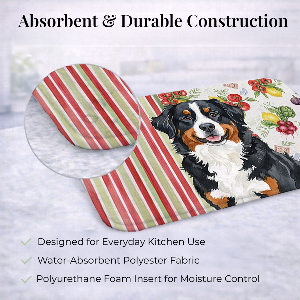 Picture of Carolines Treasures WDK8113DDM 21 x 14 in. Bernese Mountain Dog Vegetables Dish Drying Mat