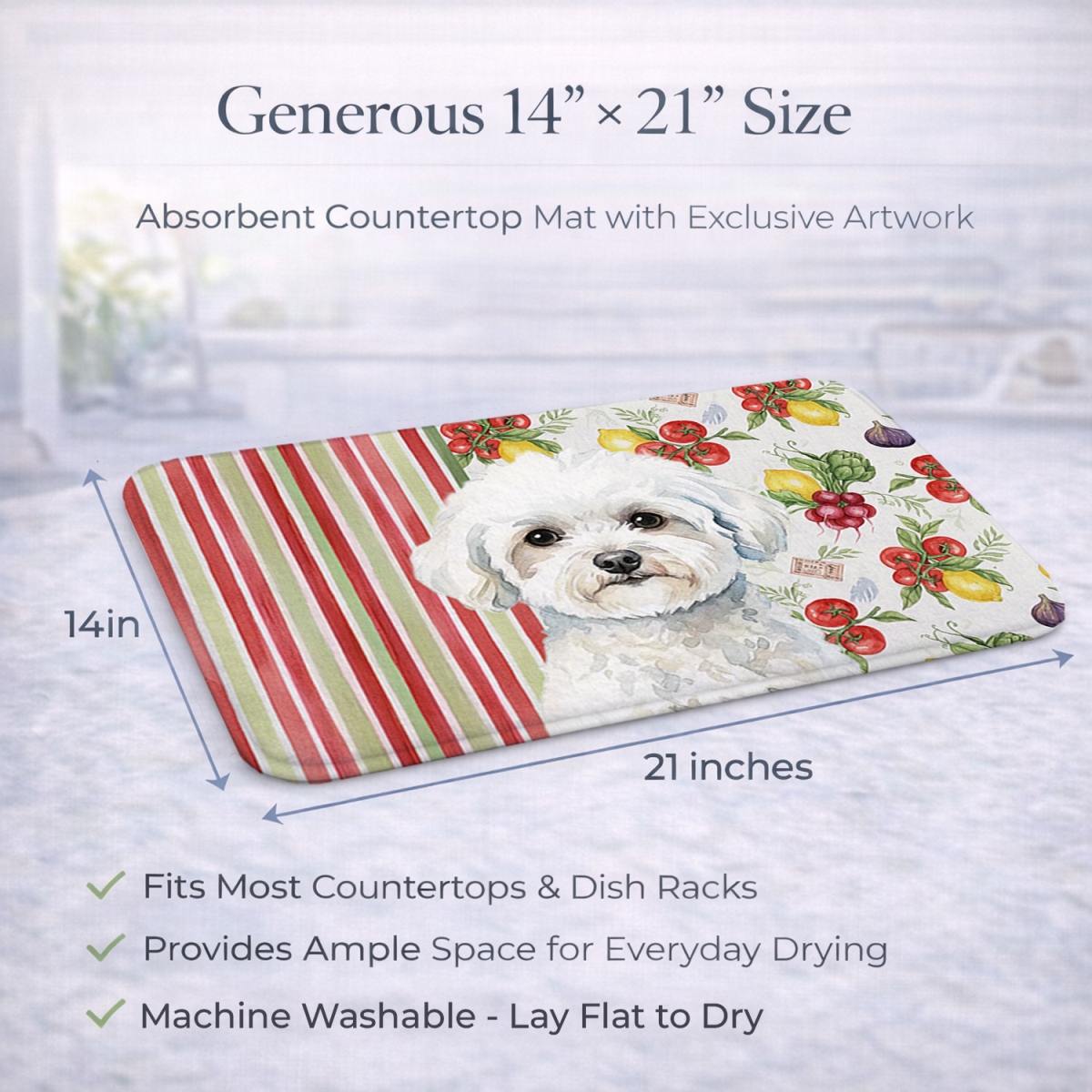 Picture of Carolines Treasures WDK8114DDM 21 x 14 in. Bichon Frise Vegetables Dish Drying Mat