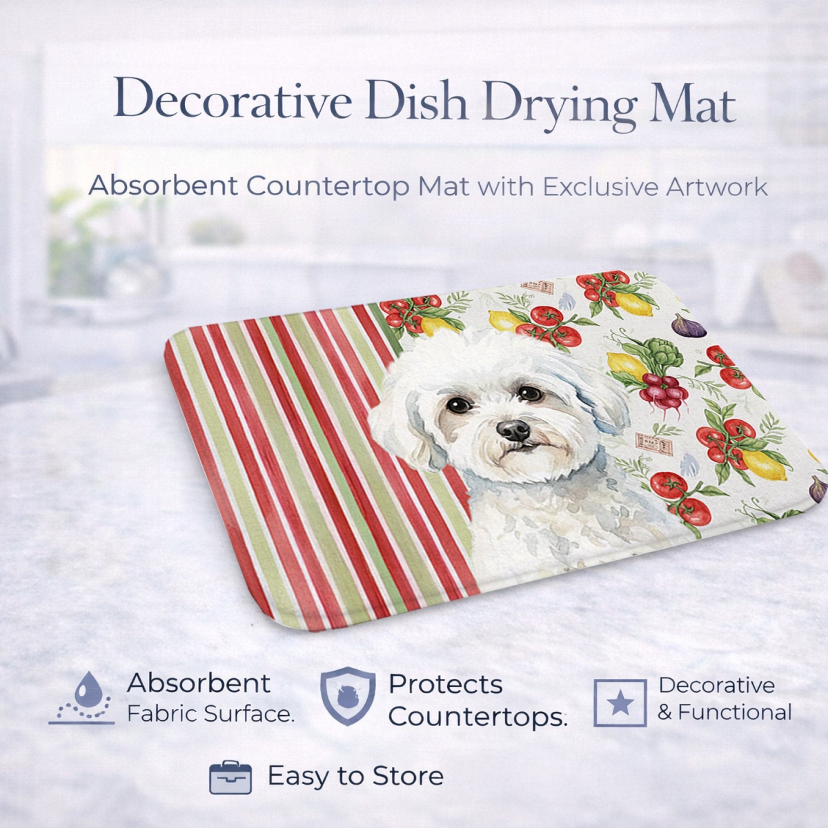 Picture of Carolines Treasures WDK8114DDM 21 x 14 in. Bichon Frise Vegetables Dish Drying Mat