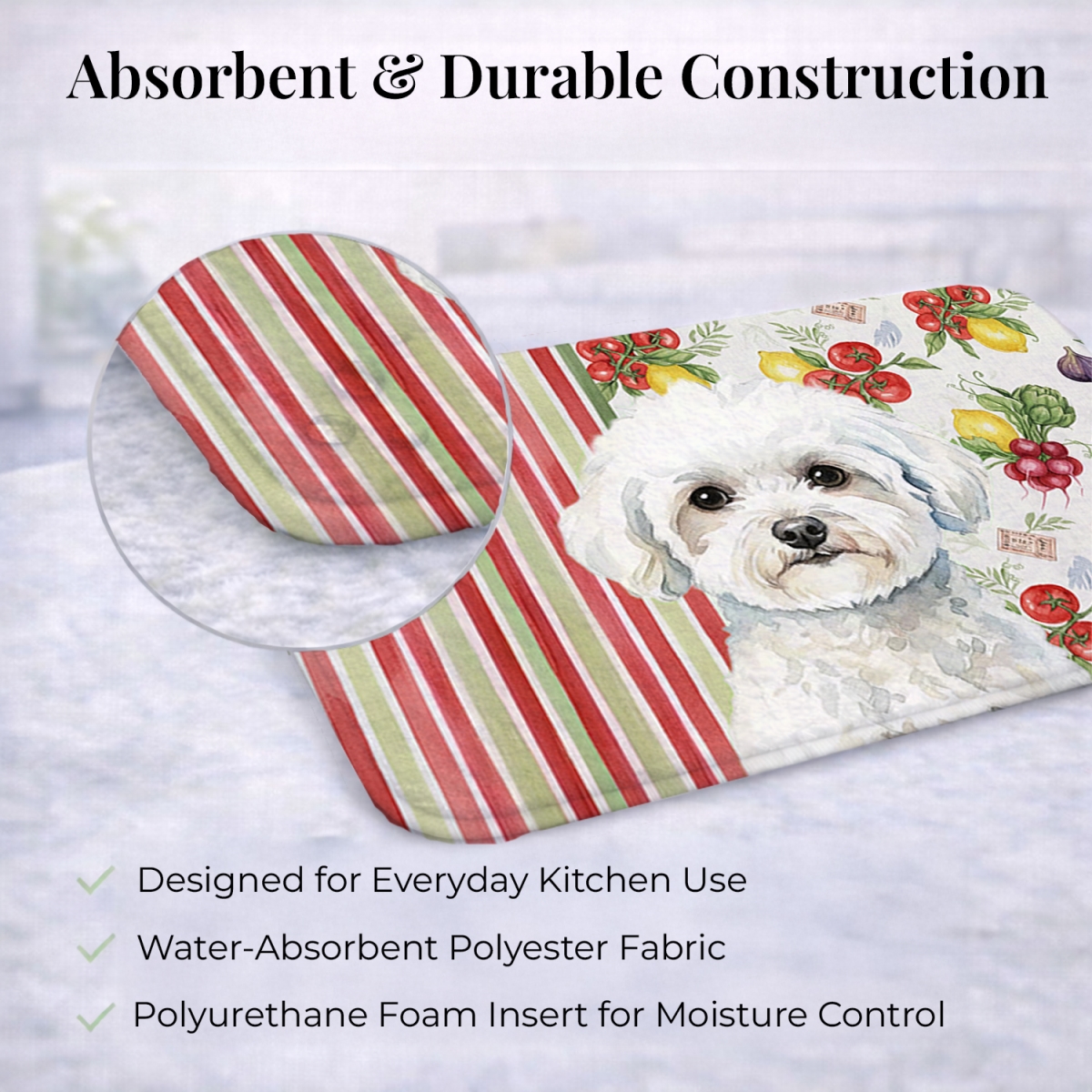 Picture of Carolines Treasures WDK8114DDM 21 x 14 in. Bichon Frise Vegetables Dish Drying Mat
