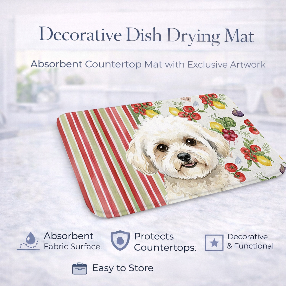 Picture of Carolines Treasures WDK8115DDM 21 x 14 in. White & Cream Bichon Frise Vegetables Dish Drying Mat