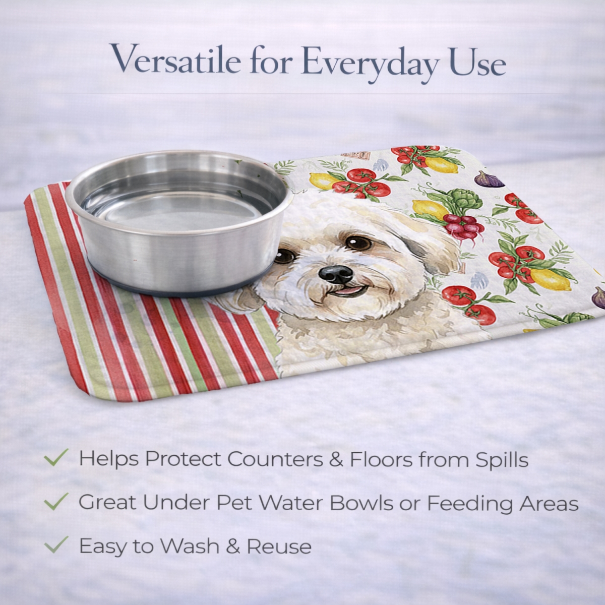 Picture of Carolines Treasures WDK8115DDM 21 x 14 in. White & Cream Bichon Frise Vegetables Dish Drying Mat