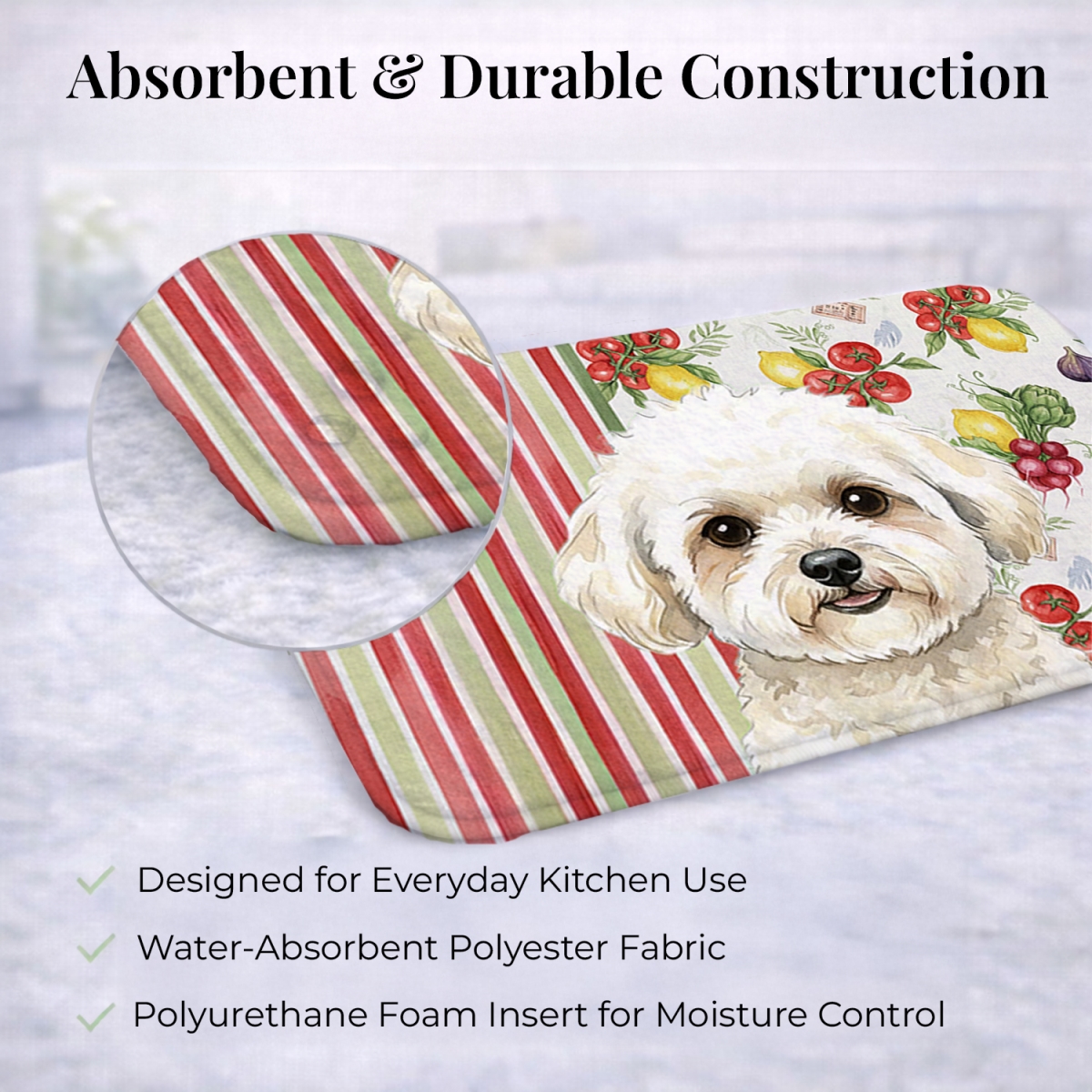 Picture of Carolines Treasures WDK8115DDM 21 x 14 in. White & Cream Bichon Frise Vegetables Dish Drying Mat