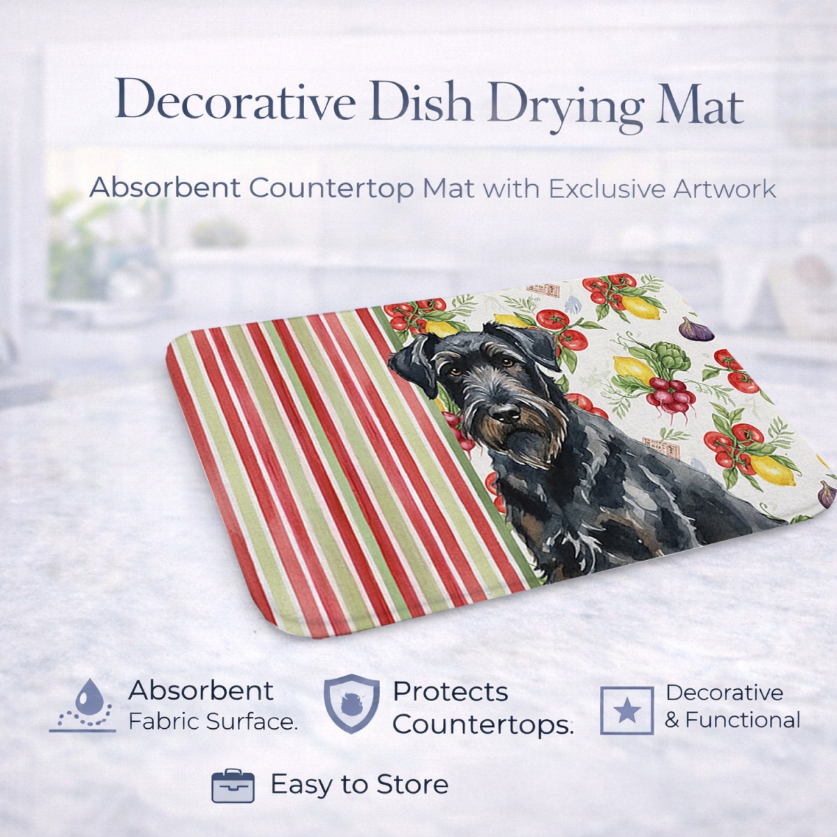 Picture of Carolines Treasures WDK8116DDM 21 x 14 in. Black Russian Terrier Vegetables Dish Drying Mat