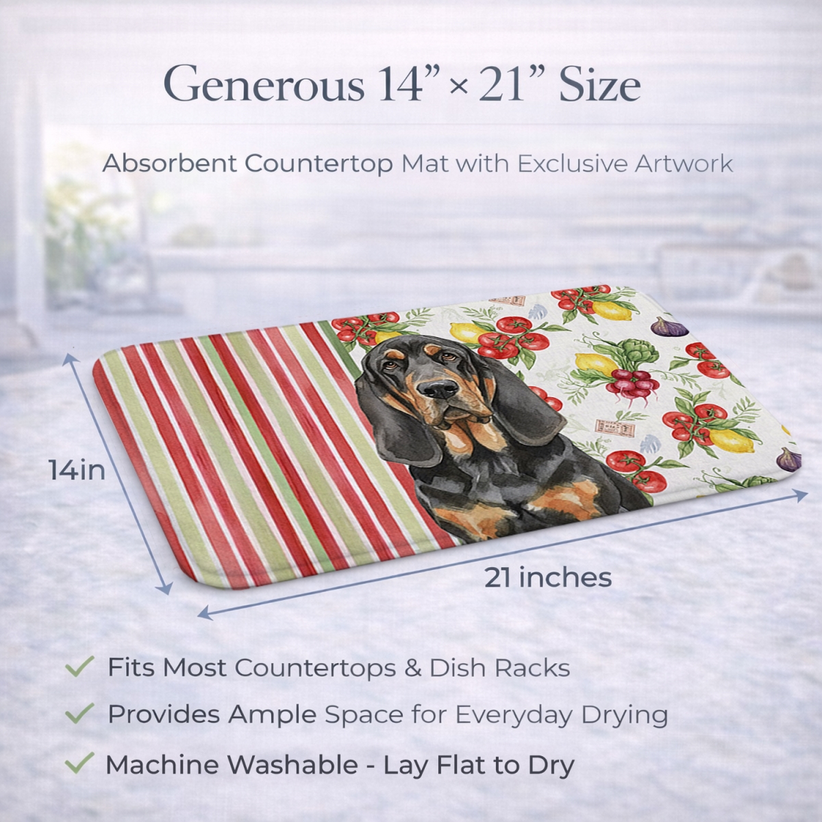 Picture of Carolines Treasures WDK8117DDM 21 x 14 in. Black & Tan Bloodhound Vegetables Dish Drying Mat