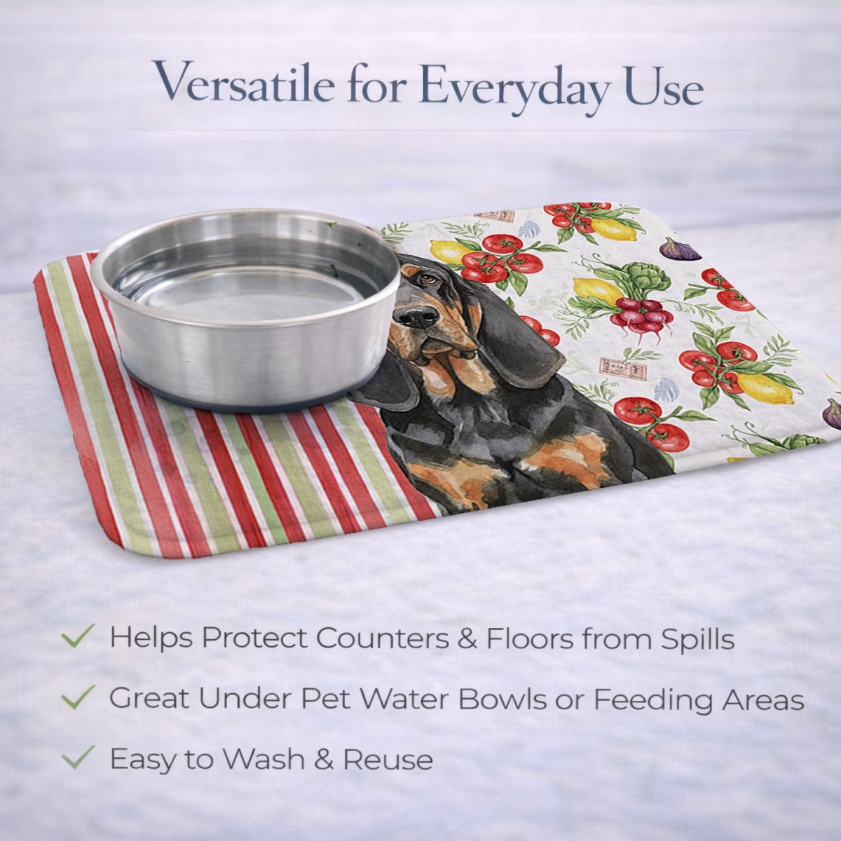 Picture of Carolines Treasures WDK8117DDM 21 x 14 in. Black & Tan Bloodhound Vegetables Dish Drying Mat