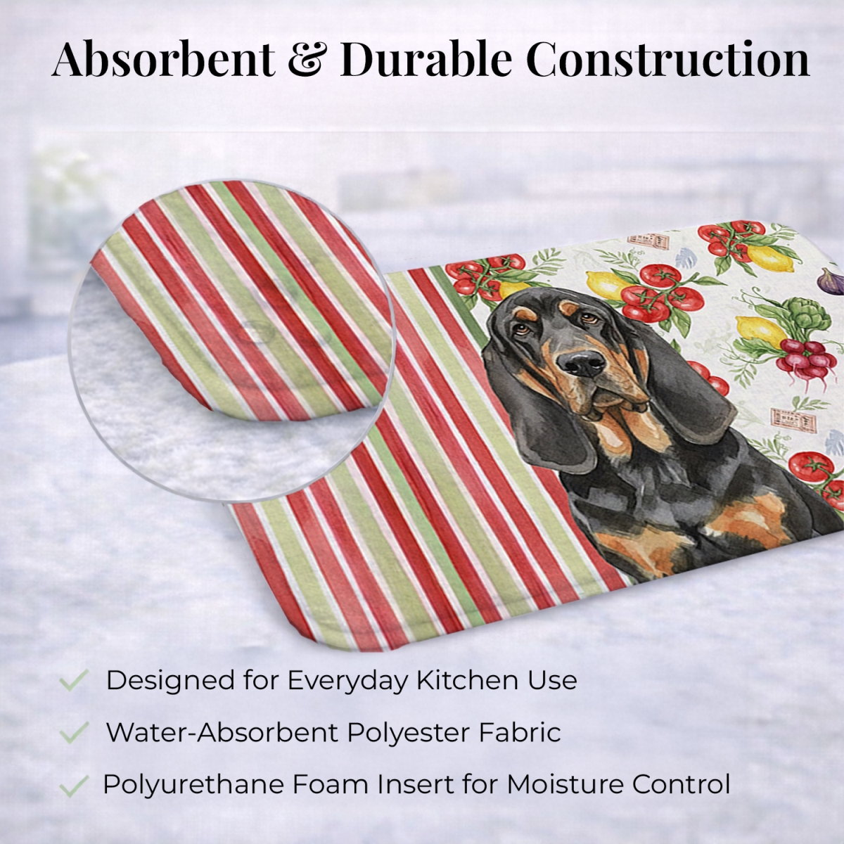 Picture of Carolines Treasures WDK8117DDM 21 x 14 in. Black & Tan Bloodhound Vegetables Dish Drying Mat