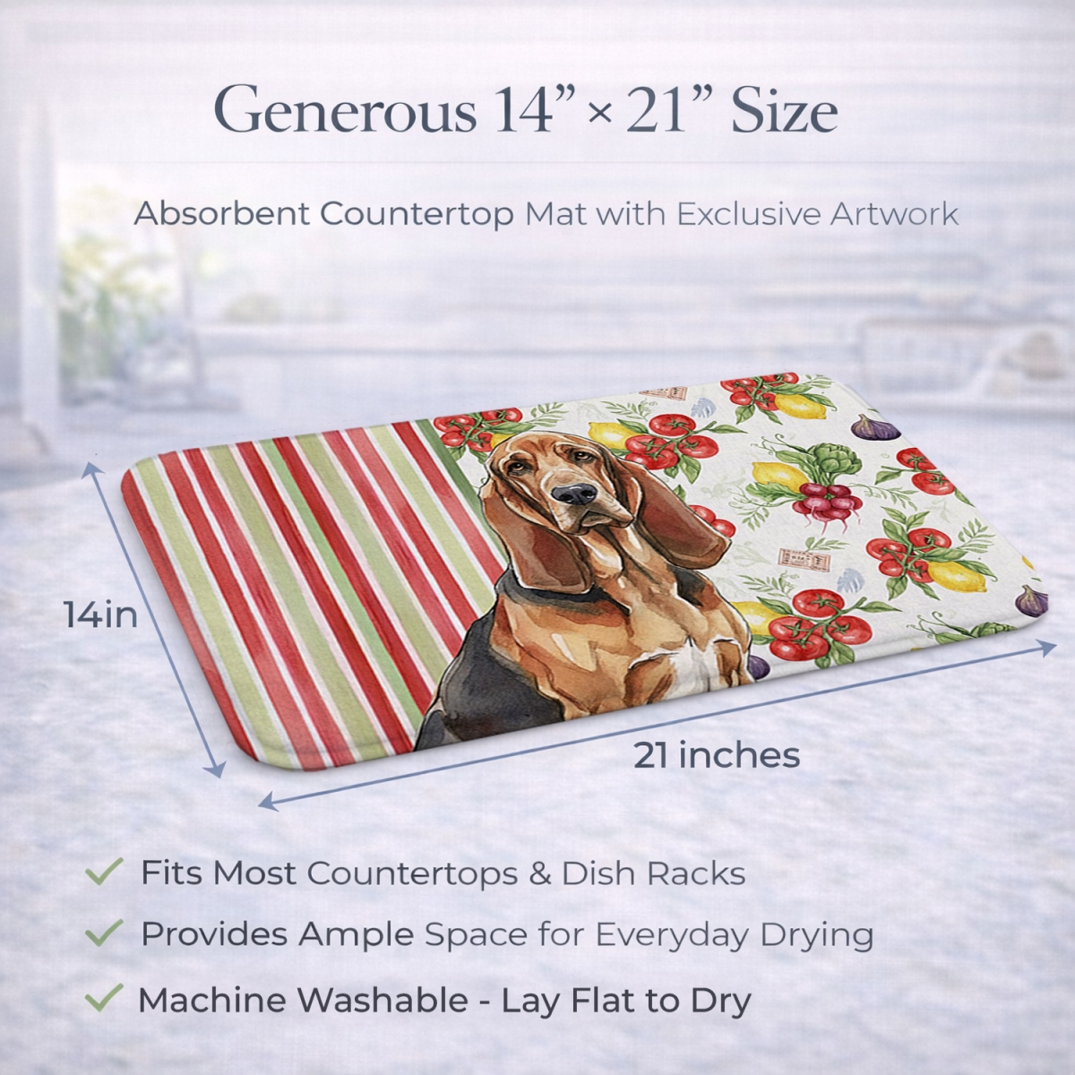 Picture of Carolines Treasures WDK8118DDM 21 x 14 in. Liver & Tan Bloodhound Vegetables Dish Drying Mat