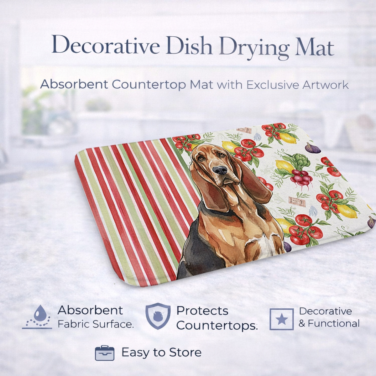 Picture of Carolines Treasures WDK8118DDM 21 x 14 in. Liver & Tan Bloodhound Vegetables Dish Drying Mat