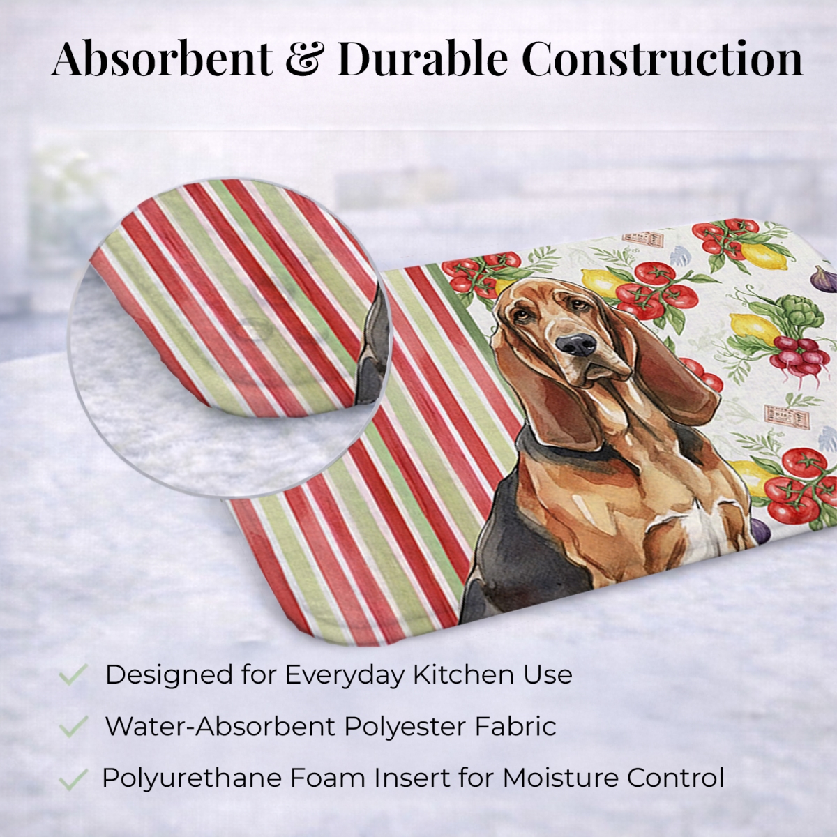 Picture of Carolines Treasures WDK8118DDM 21 x 14 in. Liver & Tan Bloodhound Vegetables Dish Drying Mat