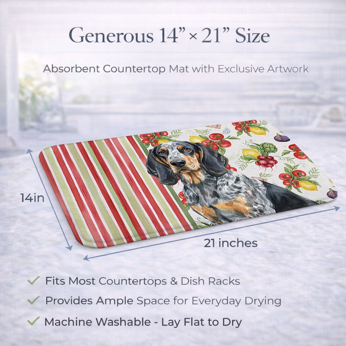 Picture of Carolines Treasures WDK8119DDM 21 x 14 in. Bluetick Coonhound Vegetables Dish Drying Mat