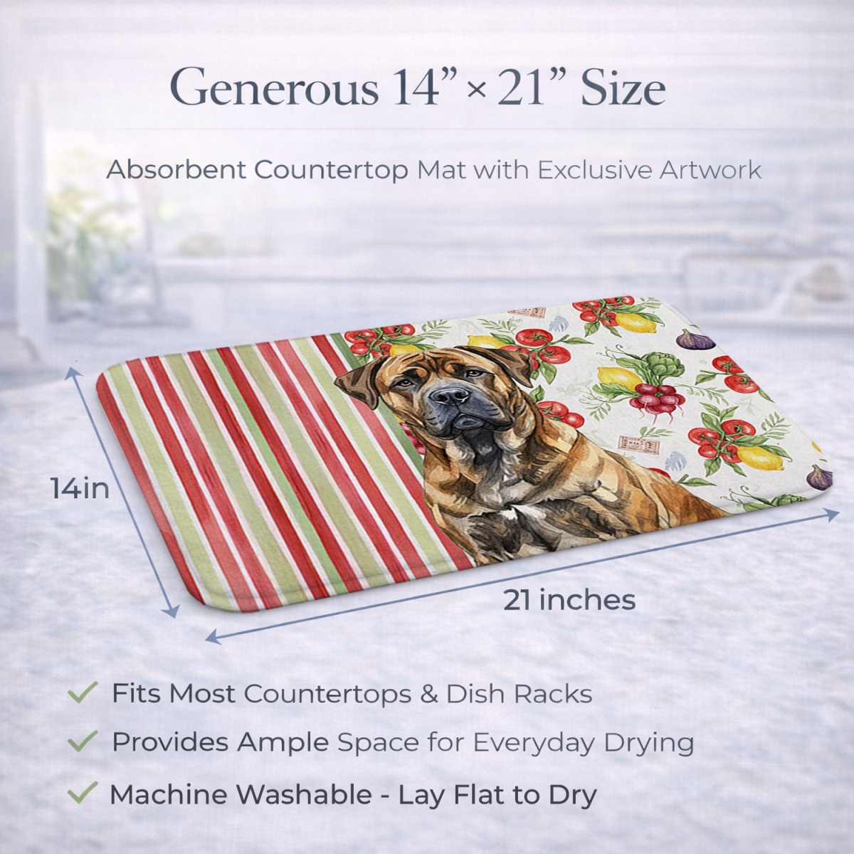 Picture of Carolines Treasures WDK8120DDM 21 x 14 in. Brindle Boerboel Vegetables Dish Drying Mat