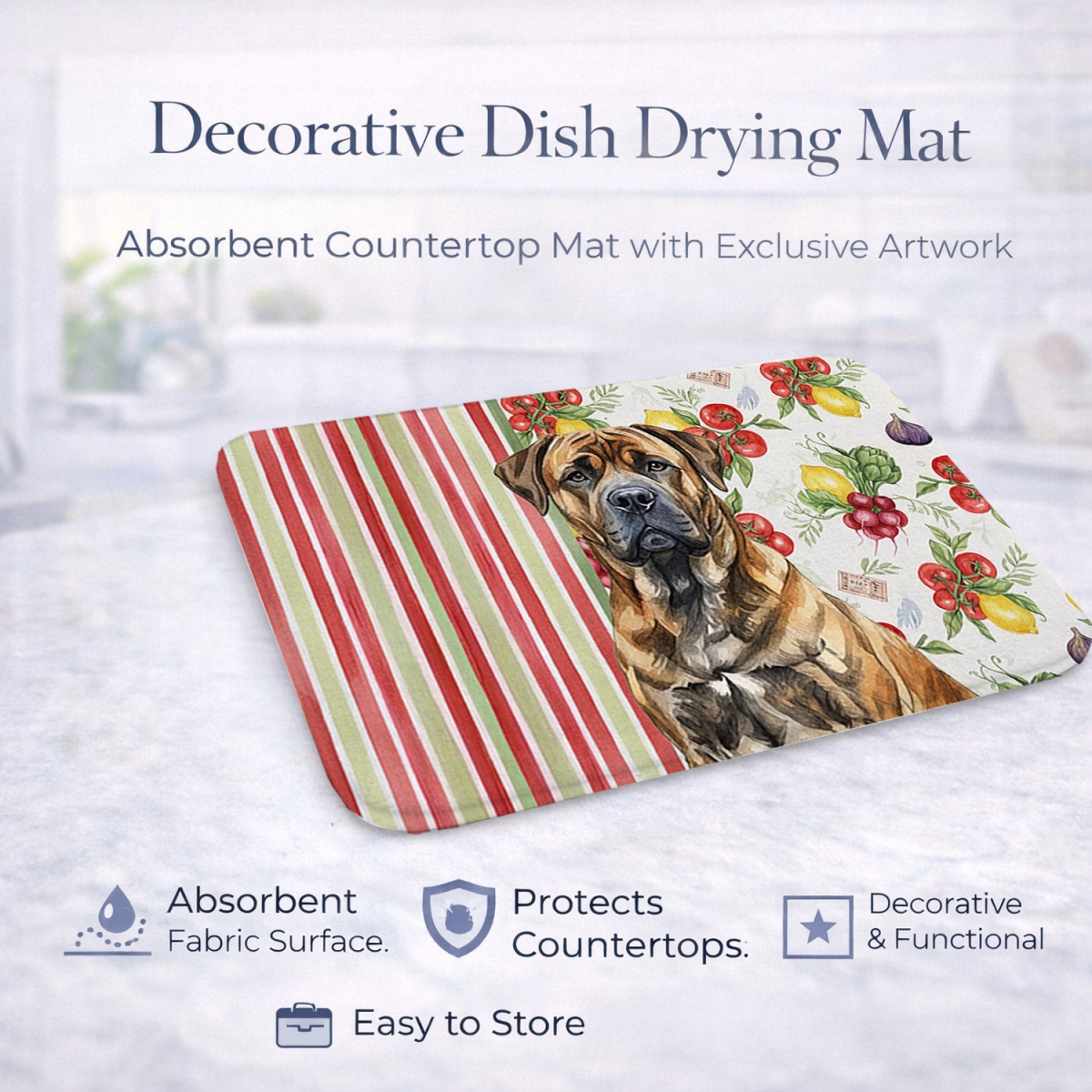 Picture of Carolines Treasures WDK8120DDM 21 x 14 in. Brindle Boerboel Vegetables Dish Drying Mat