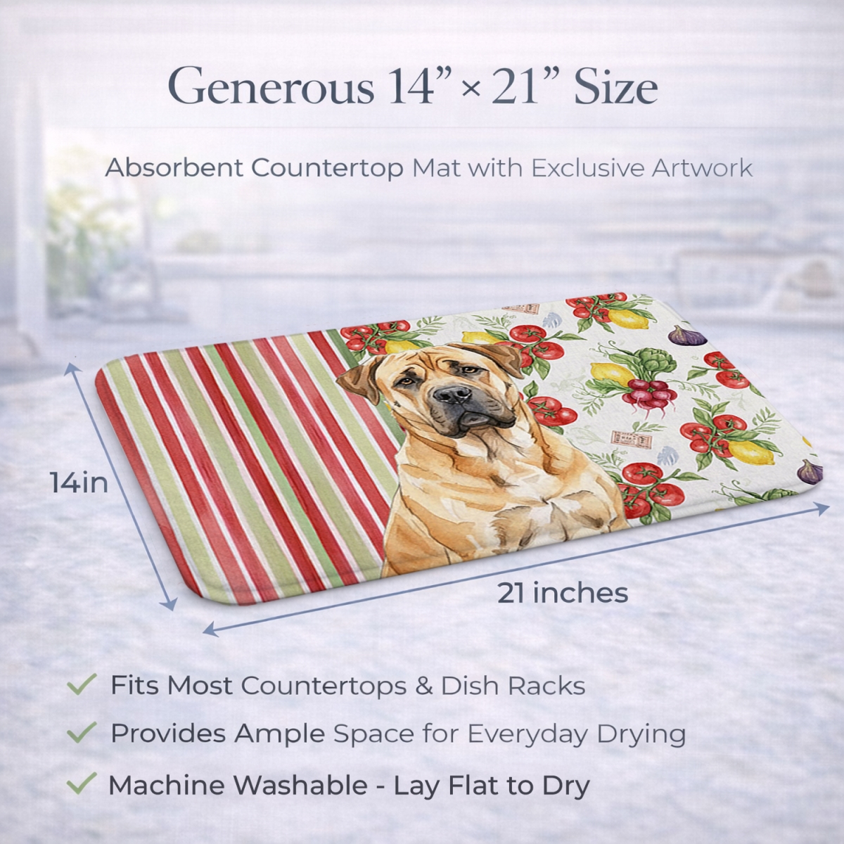 Picture of Carolines Treasures WDK8121DDM 21 x 14 in. Fawn Boerboel Vegetables Dish Drying Mat