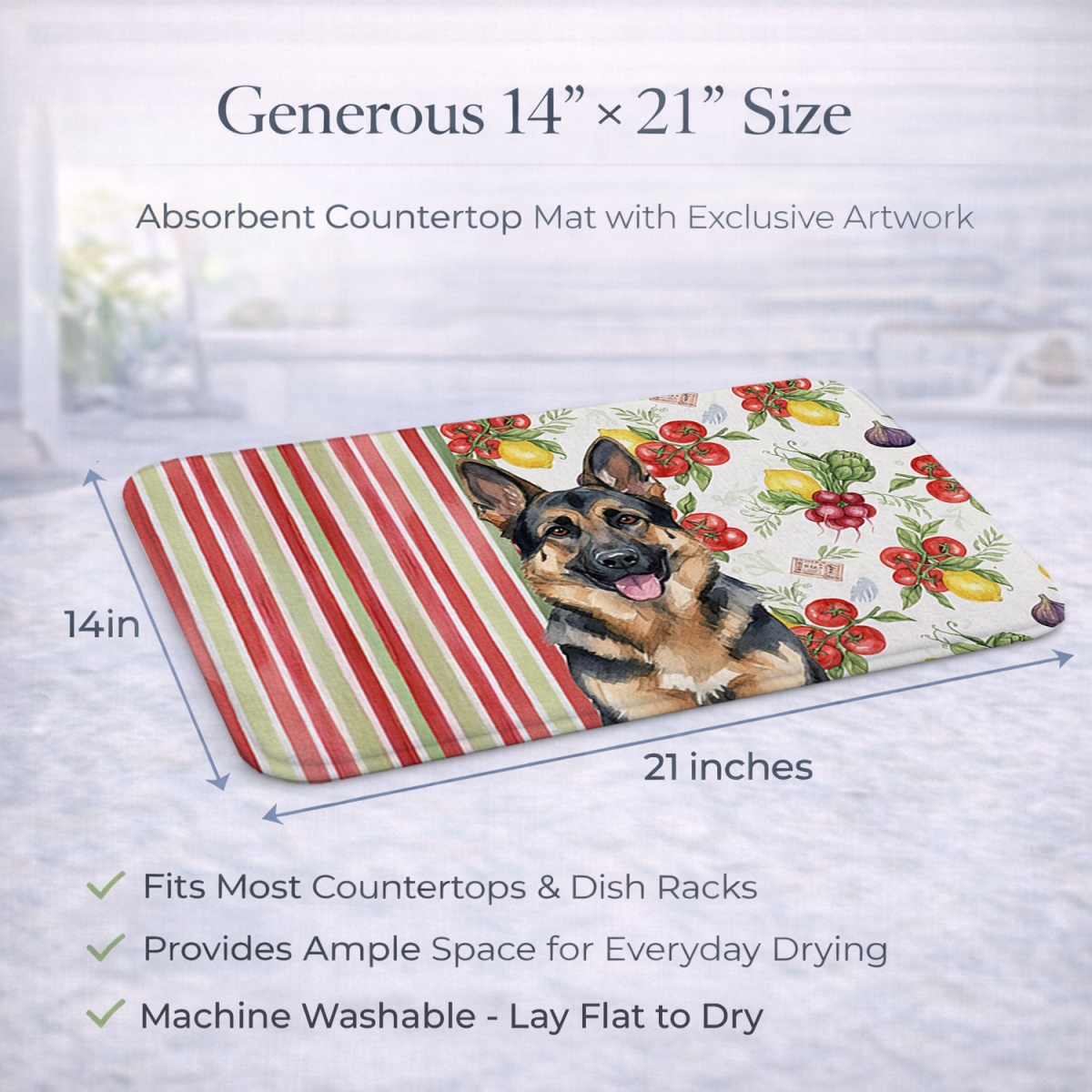 Picture of Carolines Treasures WDK8246DDM 21 x 14 in. German Shepherd Vegetables Dish Drying Mat