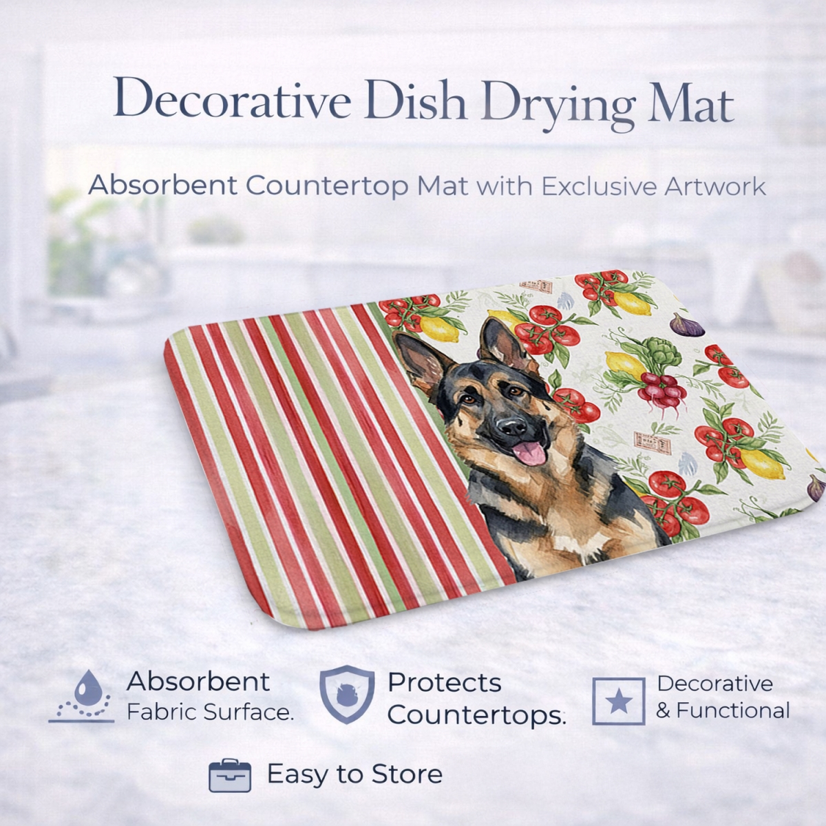 Picture of Carolines Treasures WDK8246DDM 21 x 14 in. German Shepherd Vegetables Dish Drying Mat
