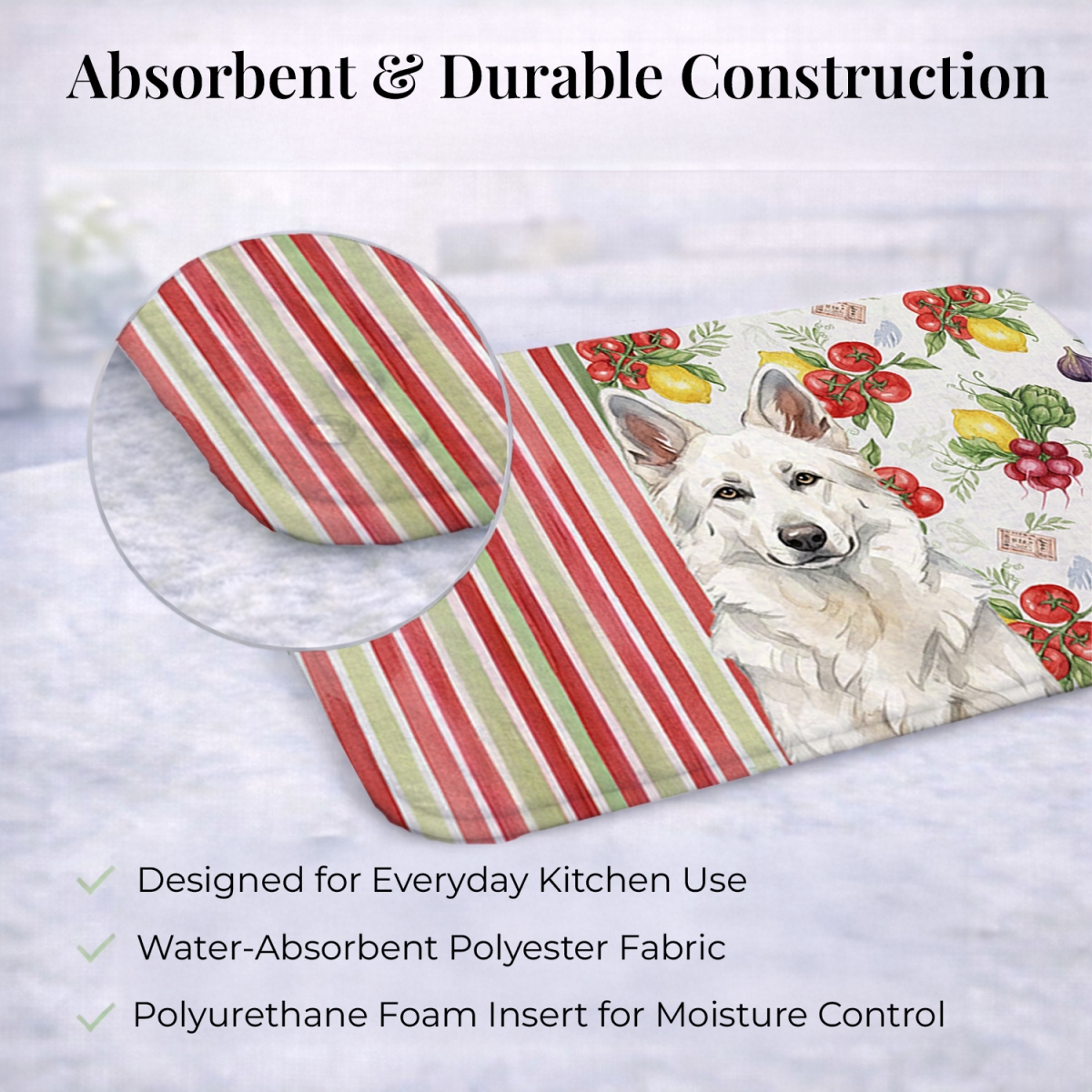 Picture of Carolines Treasures WDK8247DDM 21 x 14 in. White German Shepherd Vegetables Dish Drying Mat