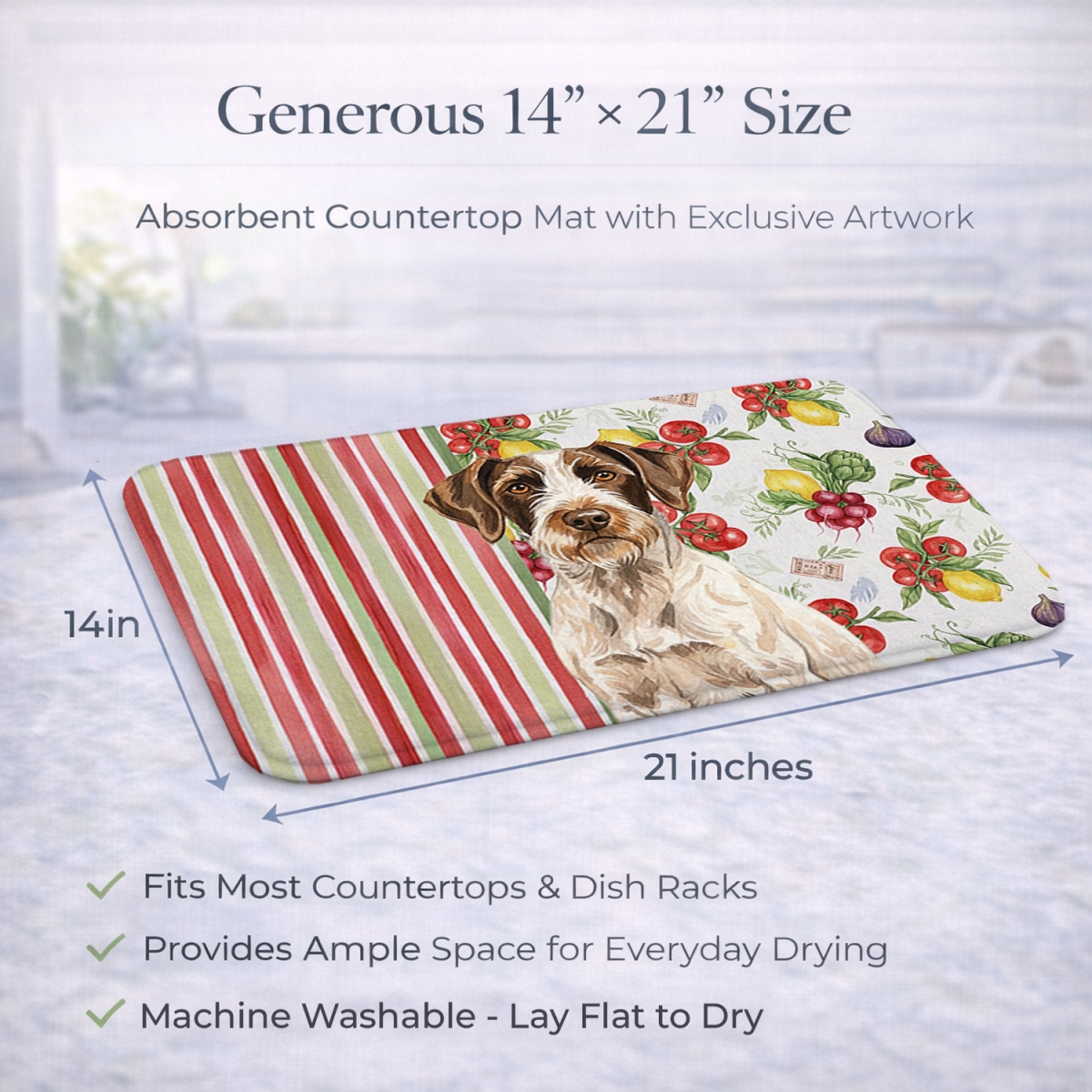 Picture of Carolines Treasures WDK8249DDM 21 x 14 in. Liver & White German Wirehaired Pointer Vegetables Dish Drying Mat