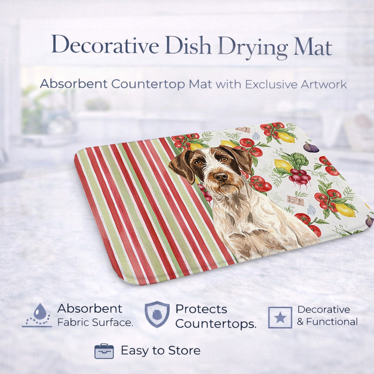 Picture of Carolines Treasures WDK8249DDM 21 x 14 in. Liver & White German Wirehaired Pointer Vegetables Dish Drying Mat