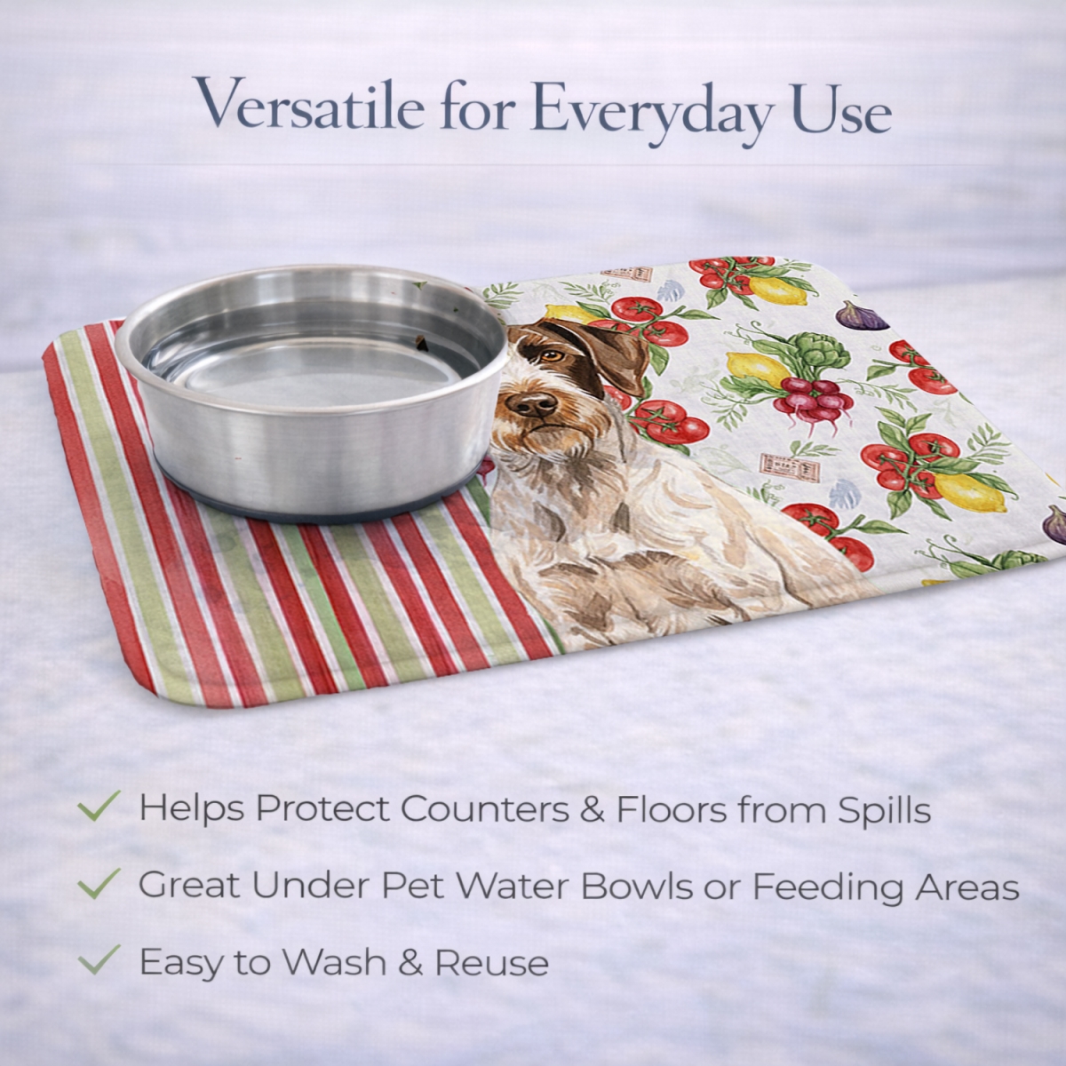 Picture of Carolines Treasures WDK8249DDM 21 x 14 in. Liver & White German Wirehaired Pointer Vegetables Dish Drying Mat