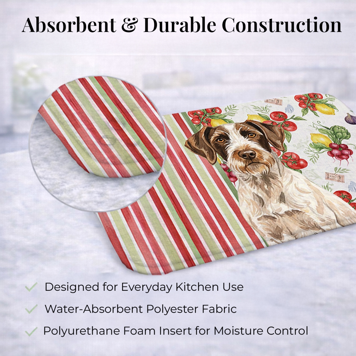 Picture of Carolines Treasures WDK8249DDM 21 x 14 in. Liver & White German Wirehaired Pointer Vegetables Dish Drying Mat