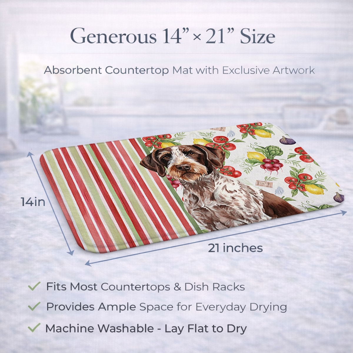 Picture of Carolines Treasures WDK8250DDM 21 x 14 in. Roan German Wirehaired Pointer Vegetables Dish Drying Mat