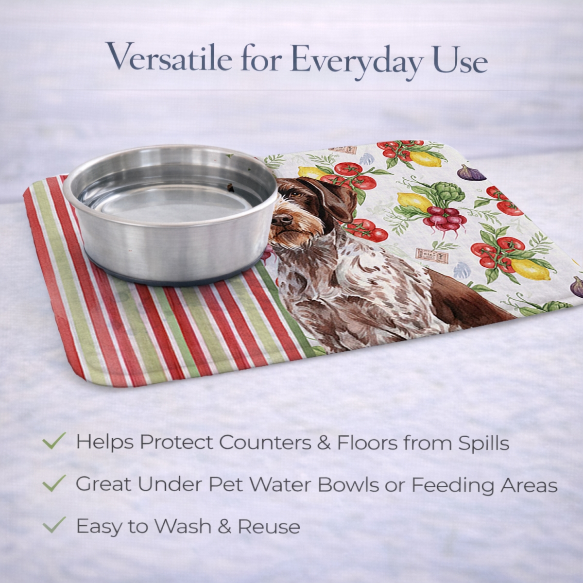 Picture of Carolines Treasures WDK8250DDM 21 x 14 in. Roan German Wirehaired Pointer Vegetables Dish Drying Mat