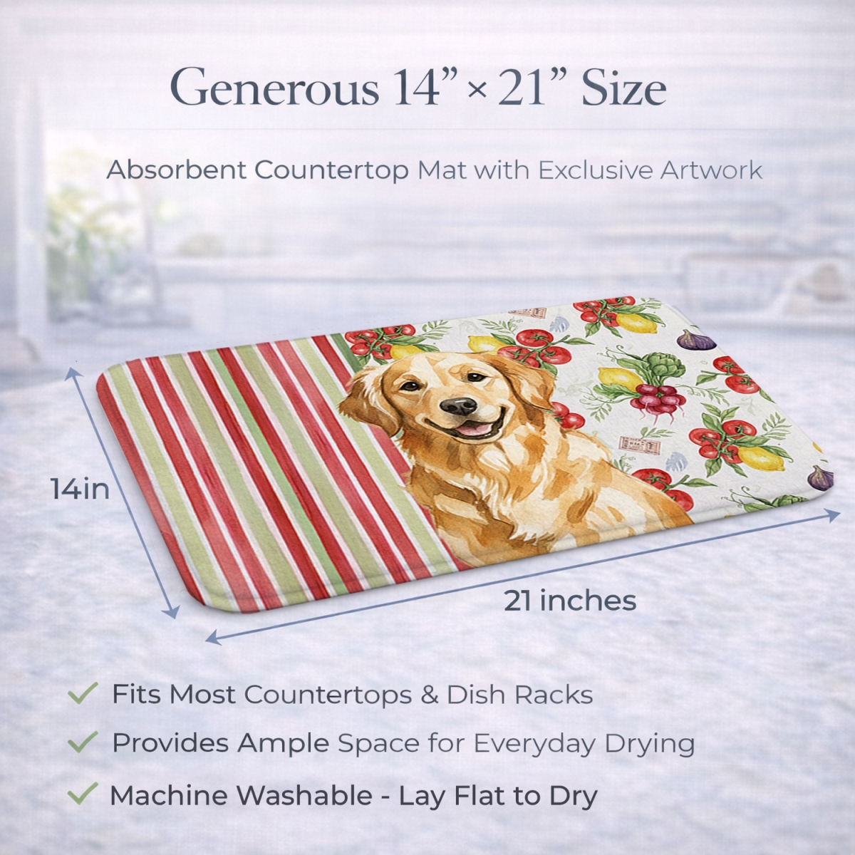 Picture of Carolines Treasures WDK8251DDM 21 x 14 in. Golden Retriever Vegetables Dish Drying Mat