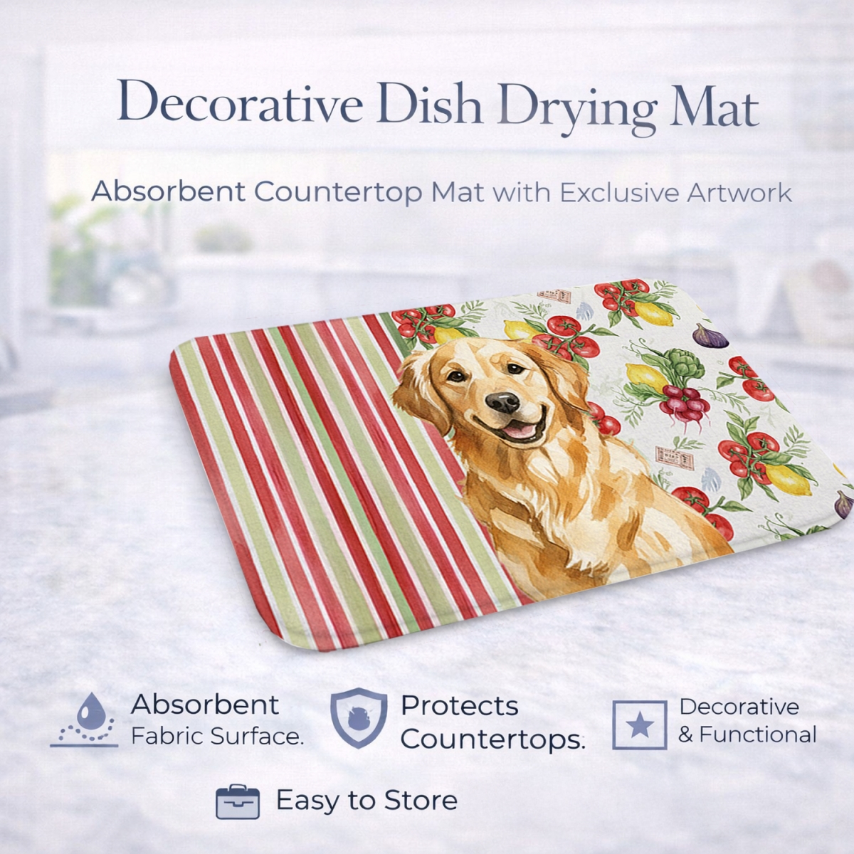 Picture of Carolines Treasures WDK8251DDM 21 x 14 in. Golden Retriever Vegetables Dish Drying Mat