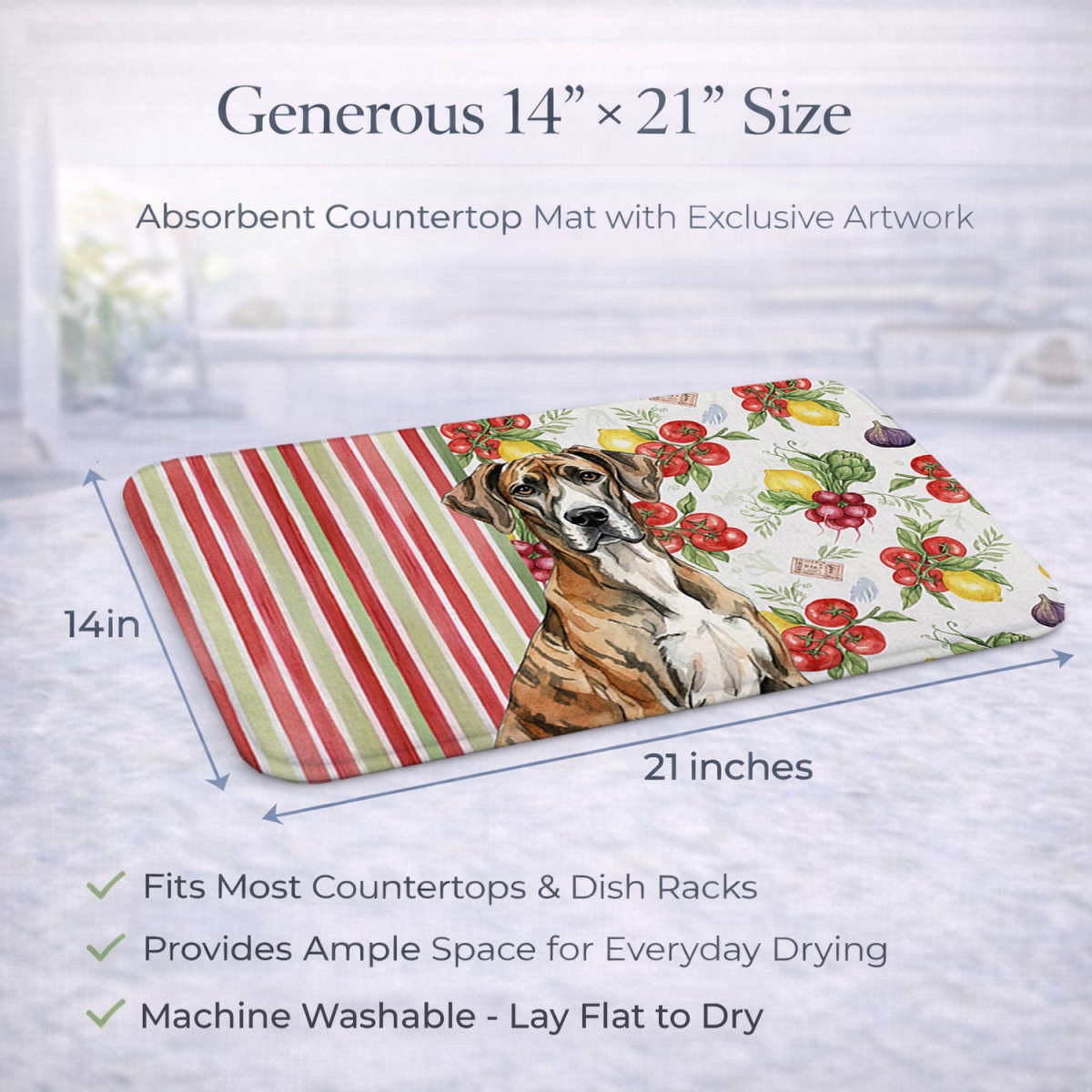 Picture of Carolines Treasures WDK8255DDM 21 x 14 in. Brindle Great Dane Vegetables Dish Drying Mat
