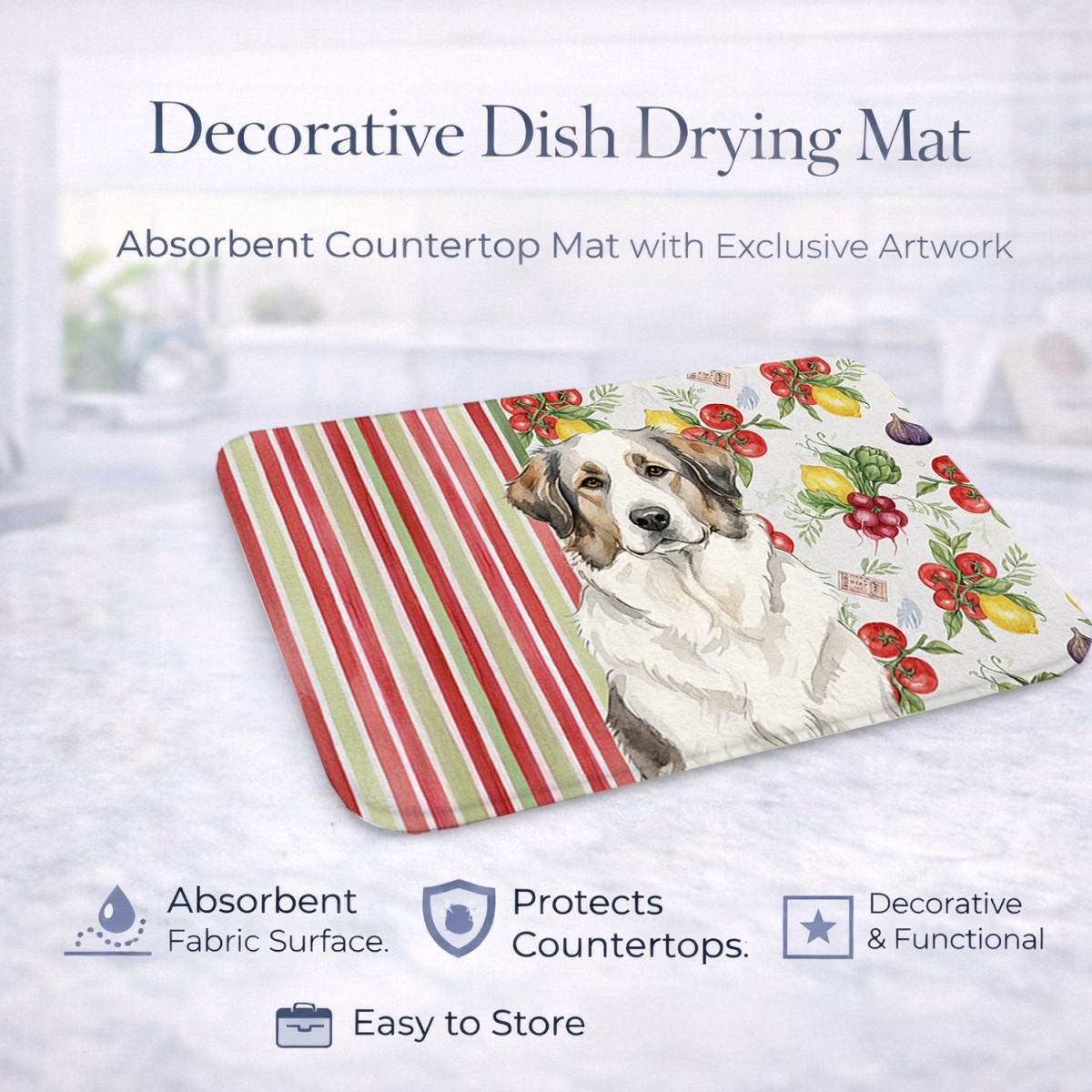 Picture of Carolines Treasures WDK8256DDM 21 x 14 in. decalr Great Pyrenees Vegetables Dish Drying Mat