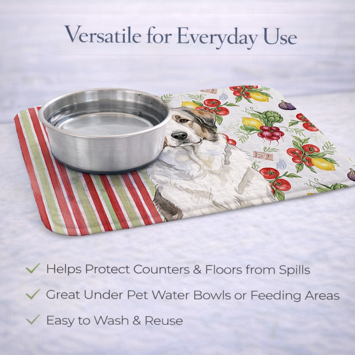 Picture of Carolines Treasures WDK8256DDM 21 x 14 in. decalr Great Pyrenees Vegetables Dish Drying Mat