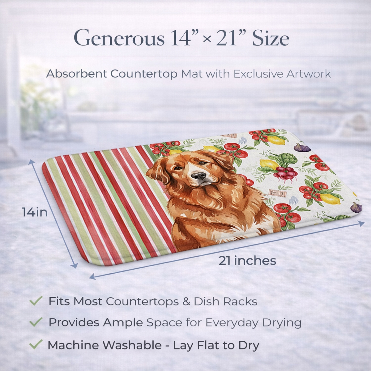 Picture of Carolines Treasures WDK8257DDM 21 x 14 in. Reddish Brown Great Pyrenees Vegetables Dish Drying Mat