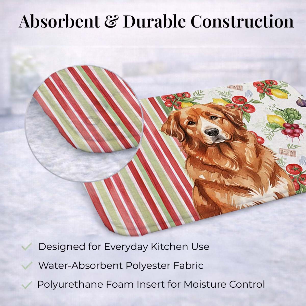 Picture of Carolines Treasures WDK8257DDM 21 x 14 in. Reddish Brown Great Pyrenees Vegetables Dish Drying Mat